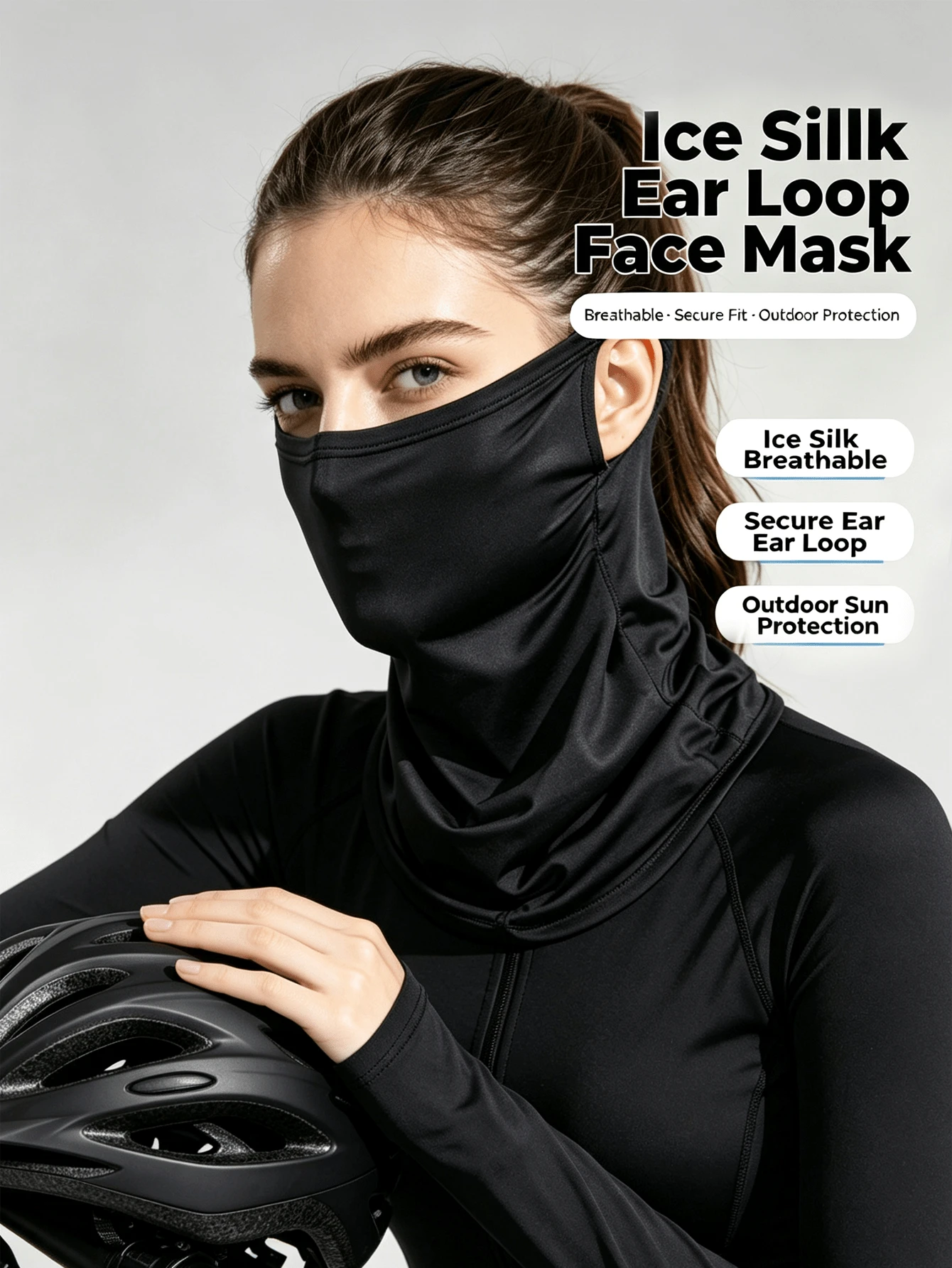 1 buah/2 buah/3 buah Masker Pelindung Wajah Unisex Warna Polos dengan Tali Telinga, Bernapas untuk Aktivitas Luar Ruangan, Memancing, Bersepeda, dan Perjalanan, Penutup Leher Serbaguna - Hitam - View 1