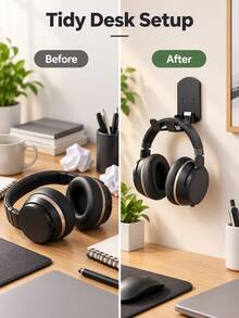 Foldable Headphone Stand Wall Mount Holder, No Drill Gaming Headset Rack And Controller Storage Organizer For Desk, Dorm Room And Bedroom, Space Saving Game Accessories, Home Essentials, University Essentials, Christmas Gifts And Holiday Accessories - Multicolor - View 4