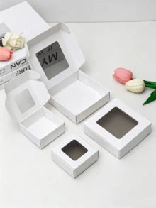 24/12pcs White Paper Boxes With Transparent Window, Gift Packaging Boxes, Suitable For Baking Cookies, Cakes, Candies, Wedding Party, Mother's Day Holiday Gift Packaging - White - View 1