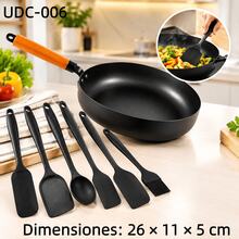 7/6/1pcs Sartén De Cocina Con Set De 6 Utensilios, Juego Completo Para Cocinar Fácil En Casa, Accesorios De Cocina Negros Con Diseño Moderno, Herramientas Prácticas Para Preparar Desayunos, Comidas Y Cenas, Set Multifuncional Para Cocina Familiar, Perfecto Para Renovar Tu Espacio De Cocina - Multicolor - Ver 13