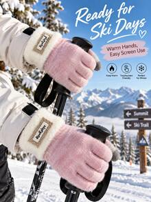 Korean Style Autumn/Winter Warm Knitted Gloves For Women, Touchscreen Compatible, Colorblock Knitted Yarn, Thickened, Five-Finger Gloves For Cycling And Students - Multicolor - View 4