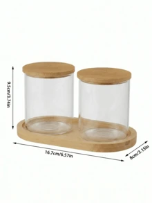 Modern Bathroom Storage Jar Set With Bamboo Tray, 2 Clear Q Tip And Cotton Ball Holders With Bamboo Lids For Vanity Countertop Decor - Multicolor - View 10