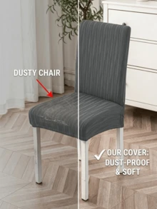 Minimal Vertical Striped Chair Slipcovers, Full Wrap Cream Textured Fabric Chair Covers. Multi-Size, Dustproof & Stain Resistant. Perfect For Dining Room, Balcony, Patio & Holiday Parties, Refresh Your Old Chairs. - Multicolor - View 4