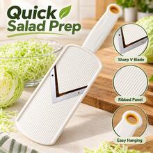 1pc Cabbage Slicer & Vegetable Shredder, V-Blade Mandoline Cutter For Thin Cabbage, Purple Cabbage, Carrot And Cucumber, Handheld Salad Prep Tool With Wide Ribbed Panel, Easy-Grip Handle For Kitchen Food Preparation, Coleslaw And Fresh Salad Making - Multicolor - View 4