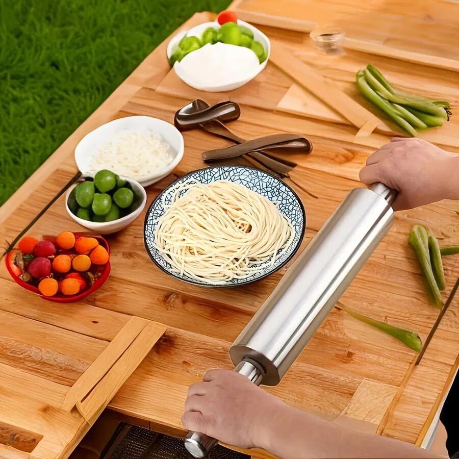 1 Stainless Steel Rolling Pin - With Handle, Round Design, Suitable For Pastries, Cookies, Pasta - Easy To Clean - Ideal Choice For Christmas And Halloween