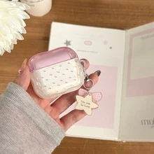 Clear Jelly Pink Polka Dot Compatible With Airpods 5 Protective Case, Wavy Contour Anti-Slip Earphone Cover + Cute Star Pendant Accessory Compatible With Apple Compatible With Airpods 5/4/2/3 Pro2 Earphone Protective Soft Shell, Birthday Holiday Gift - Pink Polka Dot + Pendant - View 3