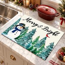 1pc Christmas Snowman Pattern, Kitchen Countertop Absorbent Drying Mat, Coffee Machine Mat, Pour-Over Coffee Pot Mat, Dish Drying Mat, Non-Slip Heat-Resistant Kitchen Mat, Table Mat, Breakfast Mat, Washing Machine Mat, Home Kitchen Dining Table Coffee Shop Bar Decor Mat, Holiday Party Housewarming Gift - Multicolor - View 5