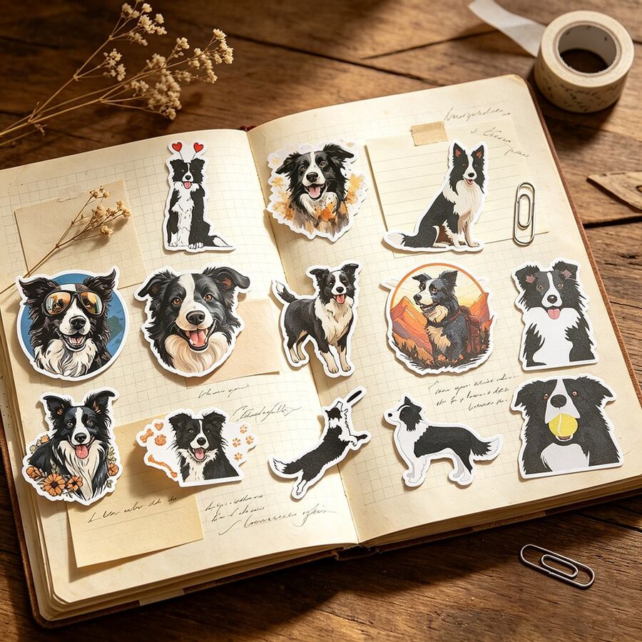 50pcs Border Collie Stickers Aesthetic, Cute Cartoon Collie Dog Decals ...