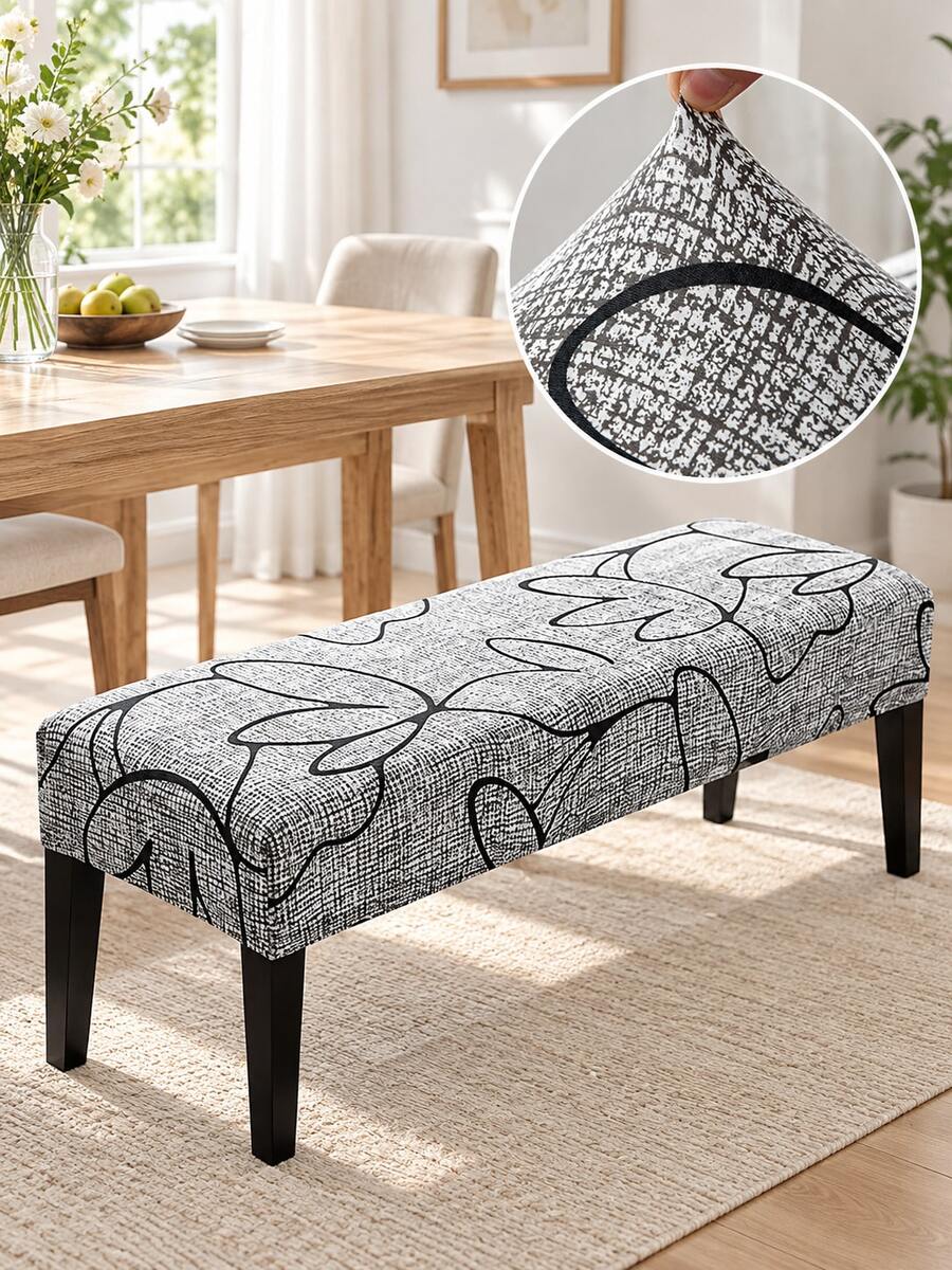 1pc Printed Dining Chair Cover, Made Of Stretchy Spandex Fabric, Suitable For Living Room, Piano Bench, Bench, Bedroom, Kitchen And Other Occasions - Grey - View 1