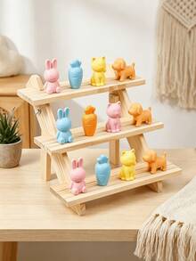 Solid Wood Multi-Layer Stepped Display Rack, Jewelry Card Display Stand, Desktop Perfume & Cosmetic Organizer, Figure & Blind Box Tiered Storage Shelf, Live Streaming Photography Prop - Wood Color - View 3