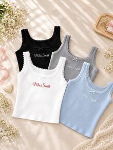 客製化刺繡蕾絲細肩帶背心 新娘背心伴娘禮物 新婚妻子背心單身派對伴手禮 派對妻子襯衫 - 彩色 - 查看 3