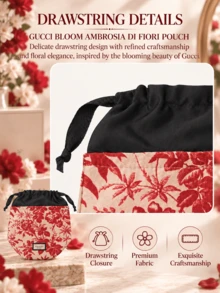 Tas Penyimpanan Gucci Floral Charm, 14,5*19cm, terbuat dari kain lembut dan ringan, dengan penutup tali serut, cocok untuk menyimpan riasan dan barang-barang kecil lainnya saat bepergian. - Merah - View 7