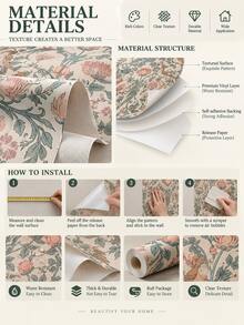 SUPSTICKER Vintage Botanical Bird Peel & Stick Wallpaper, Removable PVC Wall Decor For Bedroom, Living Room & Reading Corner - Flowers - View 10