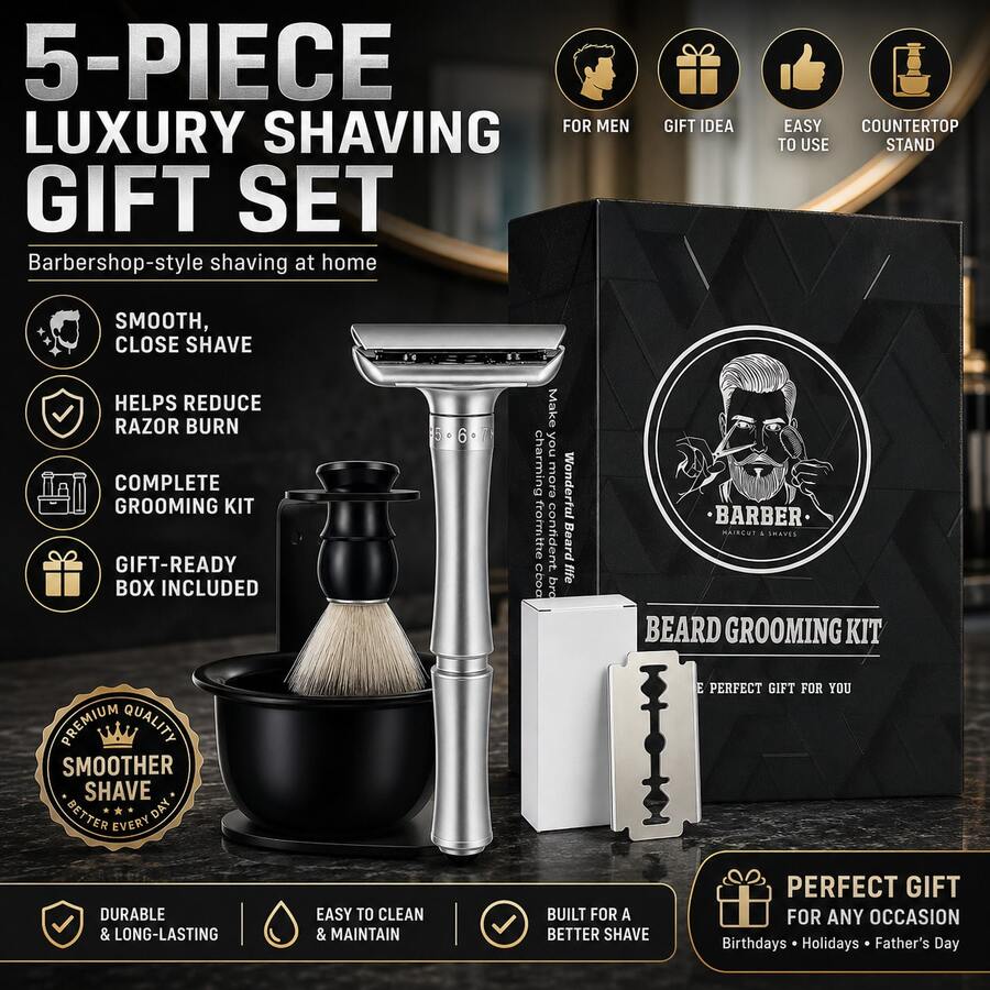 Men's Adjustable Double Edge Safety Razor, Classic Manual Shaving Razor, Smooth Close Shave, Easy To Clean, Durable Design, Black & Silver - Multi-color - View 1