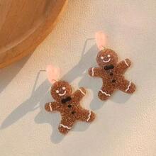 1 Pair Cute Brown Glitter Cartoon Gingerbread Man Doodle Acrylic Pendant Earrings For Christmas - Brown - View 6
