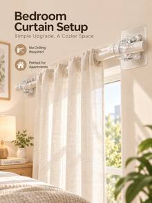8/2/1pc Curtain Rod Brackets, Self-Adhesive Curtain Hooks With Spring Clip Design, No Drilling Required, Suitable For Round Curtain Rods, Ideal For Renters, Bedroom And Living Room Curtain Installation - Multicolor - View 9