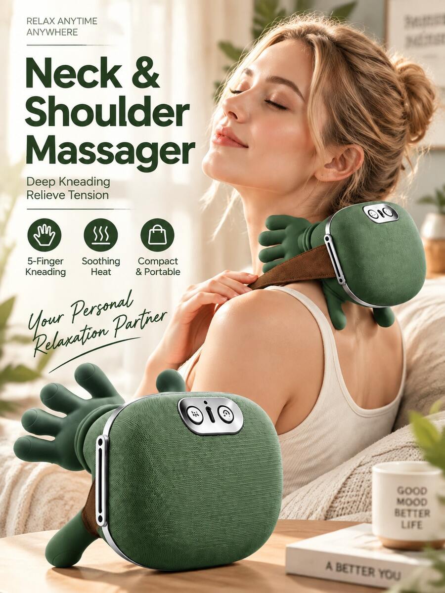 Smart Heated Neck & Shoulder Massager, USB Electric Deep Tissue Kneading Massage Machine For Neck, Back, Legs, Christmas & Halloween Gift For Women & Men