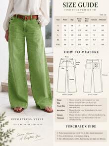 New Women's Multi-Button Wide Leg Casual Jeans - High Quality Denim, Fashionable And Comfortable Spring Fall - Bean Green - View 7