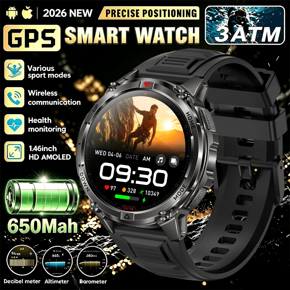 Men's Outdoor Sports Smart Watch 1.46 Inch HD Display, Support Altitude Air Pressure, Wireless Call, LED Flashlight, 100+ Sports Mode, 3ATM Waterproof, For Father, Compatible With Iphone And Android, The Best Gift For Father's Friends - View 1