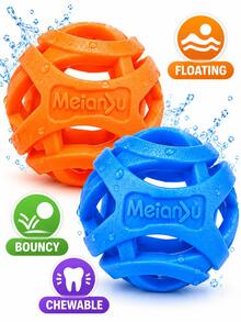 2pcs Floating Chewable Rubber Balls For Pets, Dog Water Retrieval Interactive Toy, Hollow Elastic Teething Ball, Outdoor Training Toy - Multicolor - View 9