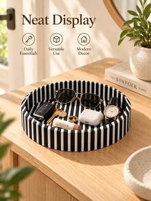 1pc 3D Printed Striped Round Tray, Quantum Style Decorative Storage Tray, Aesthetic Tabletop Ornament, Multi-Purpose Desktop Organizer For Small Items, Modern Home Table Decor - Multicolor - View 7