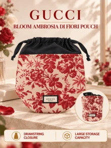 Tas Penyimpanan Gucci Floral Charm, 14,5*19cm, terbuat dari kain lembut dan ringan, dengan penutup tali serut, cocok untuk menyimpan riasan dan barang-barang kecil lainnya saat bepergian. - Merah - View 2