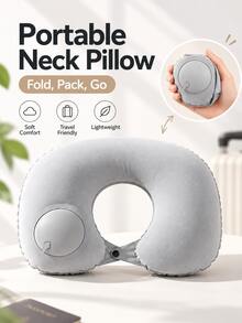 Bantal Leher Tiup Portabel, Bantal Perjalanan Bentuk U dengan Desain Pengisian Cepat, Bantal Udara Ringan untuk Perjalanan Pesawat, Mobil, Kereta Api, Hadiah Liburan Natal - A - View 2
