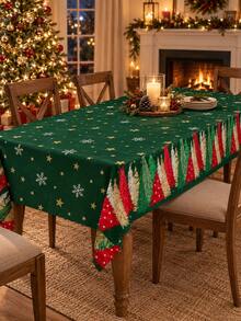 1 Christmas Tablecloth, Green Christmas Tree Patterned Table Cover, Holiday Kitchen Party Decoration, Christmas Dinner Festive Home Decoration - Multicolor - View 15