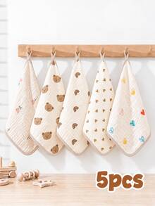 5pcs Premium Cotton Gauze 4-Layer Baby Washcloths, Ultra Soft Absorbent Burp Cloths, Reusable Face Towels, Suitable For Newborns, Infants, Essential For Nursery And Daily Care - Multicolor - View 6