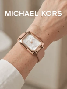 Michael Kors Women's Rectangular Quartz Watch, Rose Gold Faceted Case, Mother Of Pearl Dial, Pink Leather Strap, Romantic Gift, Elegant Daily Accessory - one-size - View 2