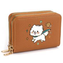 1PC Cute "Puppy" Floral Print Double Zipper Credit Card Holder - Compact Double Zipper Wallet With Animal Design - Large Capacity Cash, ID, Credit Card And Essentials Storage Coin Purse, Perfect Gift For Family And Friends - Multicolor - View 13