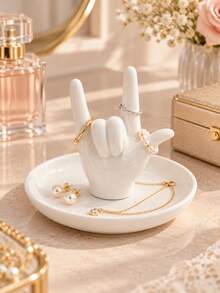 1pc Hand Shaped Jewelry Holder, Ring Holder & Jewelry Tray, Creative Trinket Dish For Rings Earrings Necklace, Vanity Dresser Organizer, Bedroom Tabletop Decor, Gift For Women - Multicolor - View 8