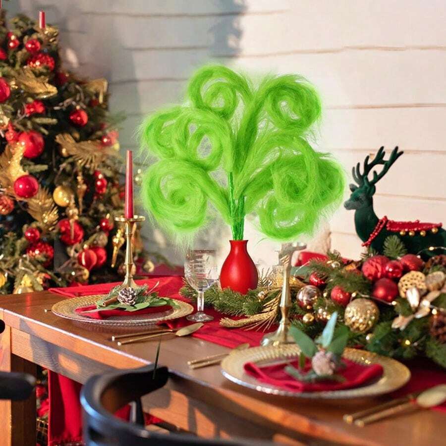Funko Green Furry Curly Christmas Picks, Grinch Style Fluffy Curl Stems For Christmas Tree, Stocking & Vase Filler, Holiday Floral Arrangement Decor - One Size Fits All - View 1