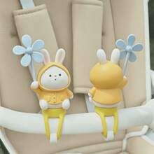 1pc Yellow Raincoat Rabbit Windmill Car Ornament, PVC Material, 2 Options: Seamless Sticker/Silicone Strap, Suitable For Bicycle, Electric Bike, Motorcycle, Car Universal Decoration - Yellow Raincoat Rabbit Pinwheel - View 9