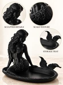 Mermaid Jewelry Tray, Exquisitely Carved Marine Creature Design With Clearly Visible Curly Hair And Fish Scale Texture. The Tray Groove Can Hold Delicate Silver Rings And Pearl Earrings, Suitable For Home Decor - Multicolor - View 5