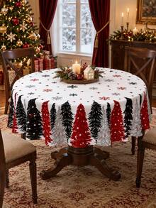 1 Christmas Tablecloth, Snowflake Christmas Tree Pattern Dining Table Set, Home Decoration, Christmas Party Kitchen Decoration - Multicolor - View 16