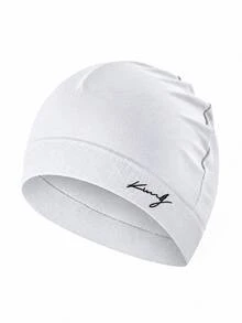 1pc Solid Color Letter Street Nylon Embroidered Skull Beanie, All Season Spring Autumn Knit Hat, Soft High Elastic Outdoor Running Cold Weather Cap - King - View 7
