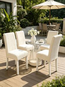 Minimal Vertical Striped Chair Slipcovers, Full Wrap Cream Textured Fabric Chair Covers. Multi-Size, Dustproof & Stain Resistant. Perfect For Dining Room, Balcony, Patio & Holiday Parties, Refresh Your Old Chairs. - Multicolor - View 8