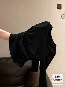 Women's Autumn/Winter Long Sleeve T-Shirt, Black Solid Color Versatile Slim Fit Base Layer Top - 黑色 - 查看 4