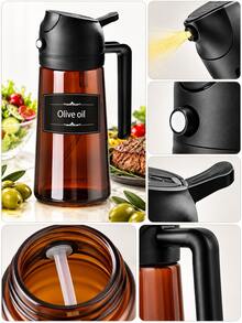 Bình xịt dầu ô liu 2 trong 1 & chai đựng dầu, bình xịt dầu ăn có thể nạp lại với vòi rót dầu và tay cầm, hộp đựng dầu nhà bếp phù hợp cho salad, chiên, nướng, nướng bánh và nồi chiên không dầu, đi kèm nhãn dán - Xem 7