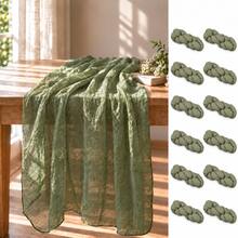 10pcs Sage Green Gauze Table Runner, Bohemian Style Sheer Table Runner, Rustic Semi-Transparent Gauze Table Decor, Suitable For Wedding Reception, Bridal Shower, Baby Shower, Birthday Party, Banquet, Farmhouse Dining Table, Table Centerpiece, Party And Home Decor - Sage Green - View 22