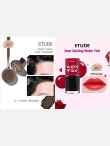 ETUDE PANG PANG HAIR SHADOW 01 Dark Brown, Waterproof, Easy To Clean, Water And Sweat Resistant + Dear Darling Water Tint 06 Plum Juice, 2pcs Set - 01 DARK BROWN & 06 Prune Ade - View 1