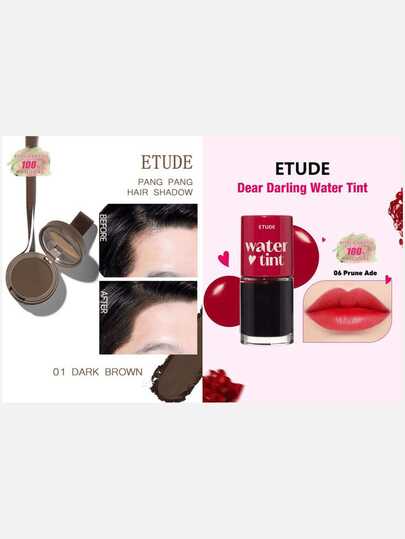 ETUDE PANG PANG HAIR SHADOW 01 Dark Brown, Waterproof, Easy To Clean, Water And Sweat Resistant + Dear Darling Water Tint 06 Plum Juice, 2pcs Set