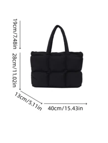 1 buah Tas Bahu Kasual Anak Perempuan Motif Kotak-kotak Berlapis Bahan Nilon Warna Polos dengan Penutup Resleting, Tas Empuk Cocok untuk Penggunaan Sehari-hari di Musim Gugur/Dingin - A - View 3