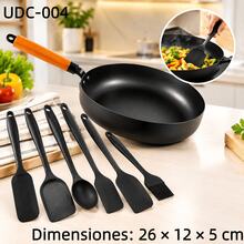7/6/1pcs Sartén De Cocina Con Set De 6 Utensilios, Juego Completo Para Cocinar Fácil En Casa, Accesorios De Cocina Negros Con Diseño Moderno, Herramientas Prácticas Para Preparar Desayunos, Comidas Y Cenas, Set Multifuncional Para Cocina Familiar, Perfecto Para Renovar Tu Espacio De Cocina - Multicolor - Ver 17