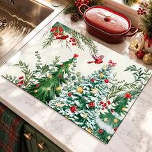 1pc Christmas Absorbent Mat, Christmas Tree Pattern, Kitchen Countertop Absorbent Drying Mat, Coffee Machine Mat, Pour Over Coffee Pot Mat, Dish Drainer Mat, Non-Slip Heat Resistant Kitchen Mat, Dining Table Mat, Breakfast Mat, Washing Machine Mat, Home Kitchen Dining Table Coffee Shop Bar Decor Mat, Holiday Party Housewarming Gift, Christmas Holiday Gift! - Multicolor - View 5