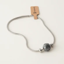 BLKSMTH Twisted Agate Blueberry Berry Style Agate Stainless Steel Snake Chain Bracelet - Grey - View 7