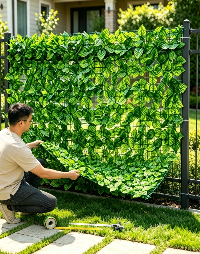 1 Piece Artificial Ivy Privacy Fence, Roll-Out Leaf Fence, Sun Protection Decoration For Outdoor Wall, Backyard And Celebrations - 50*300cm - View 1