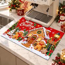 1pc Christmas Absorbent Mat, Gingerbread Man Pattern, Kitchen Countertop Absorbent Drying Mat, Coffee Machine Mat, Pour-Over Coffee Pot Mat, Dish Drying Mat, Non-Slip Heat-Resistant Kitchen Mat, Dining Table Mat, Breakfast Mat, Washing Machine Mat, Home Kitchen Dining Table Coffee Shop Bar Decor Mat, Holiday Party Housewarming Gift - Multicolor - View 4