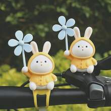 1pc Yellow Raincoat Rabbit Windmill Car Ornament, PVC Material, 2 Options: Seamless Sticker/Silicone Strap, Suitable For Bicycle, Electric Bike, Motorcycle, Car Universal Decoration - Yellow Raincoat Rabbit Pinwheel - View 2